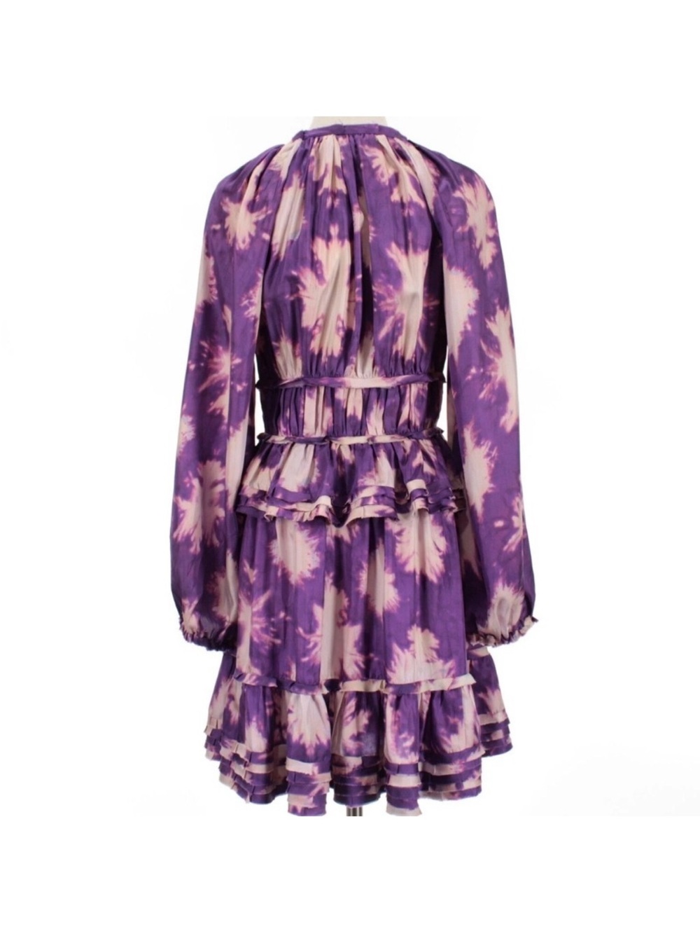 Ulla Johnson Emery Silk Ruffle Long Sleeve Mini Dress Purple Cassis Blur 0 NWOT - Picture 10 of 15